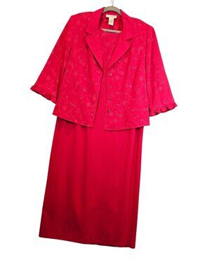 Sag Harbor Womens 16 Red Two-Piece Dress Jacket Set career Formal embroidered